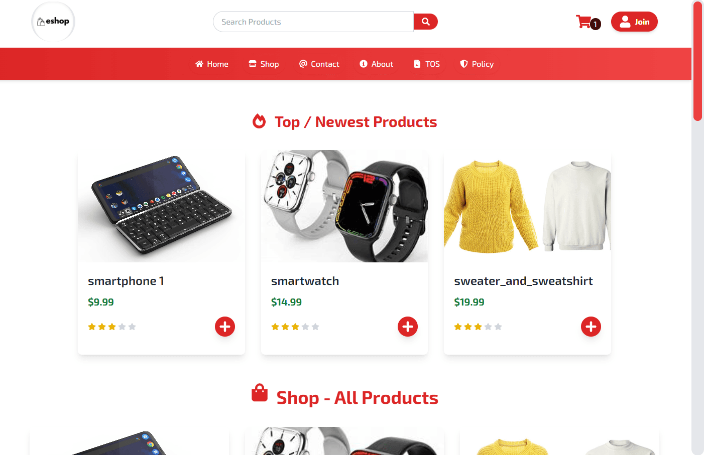 React Redux Ecommerce App - Products