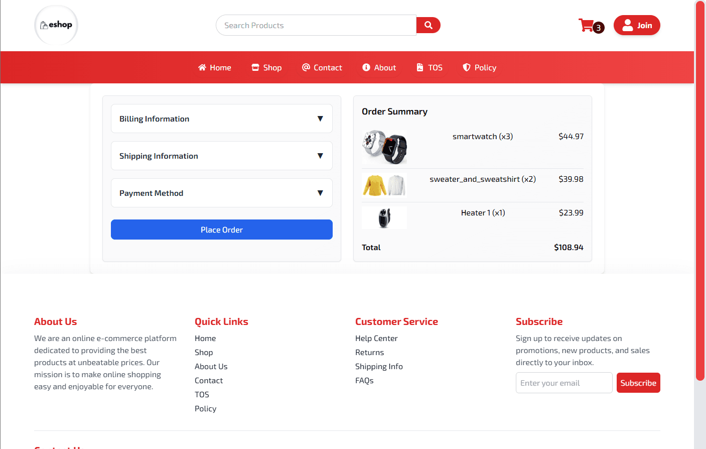 React Redux Ecommerce App - Shipping Info Confirmation