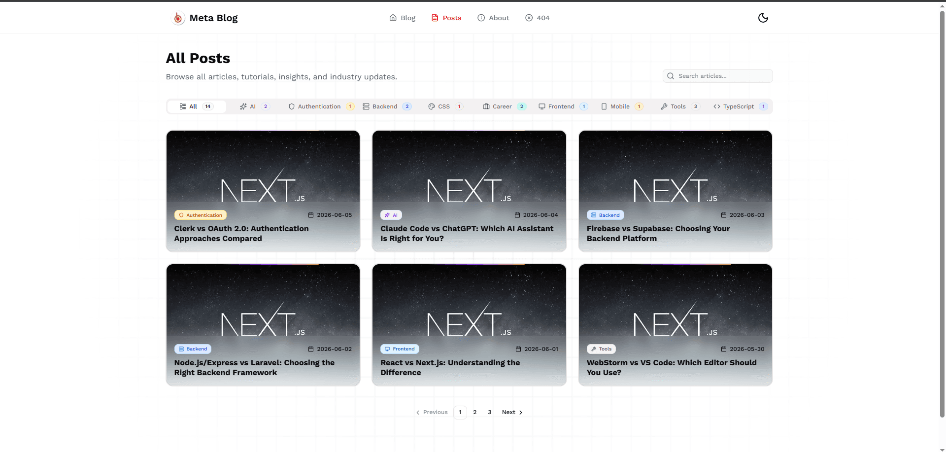 Meta Blog - Blog Homepage Dark