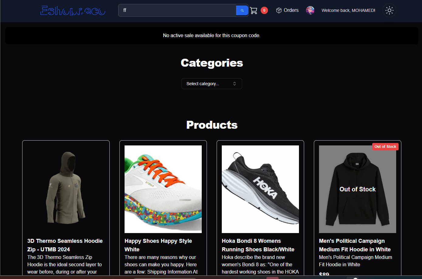 Next E-commerce App - Main Overview Dark