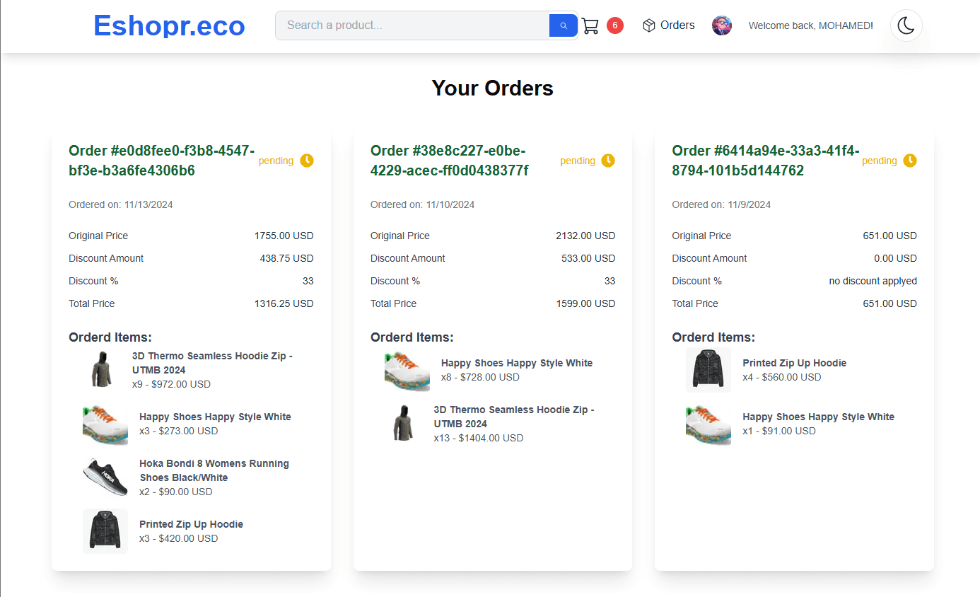 Next E-commerce App - Orders History