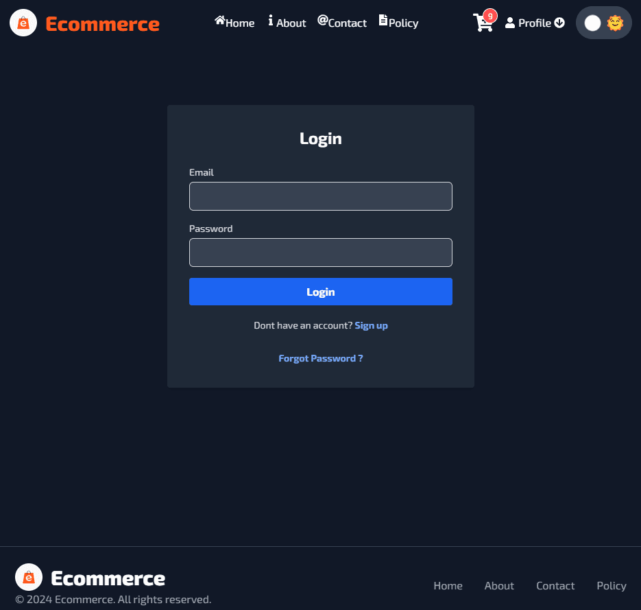 MERN Ecommerce App - Auth Dark mode