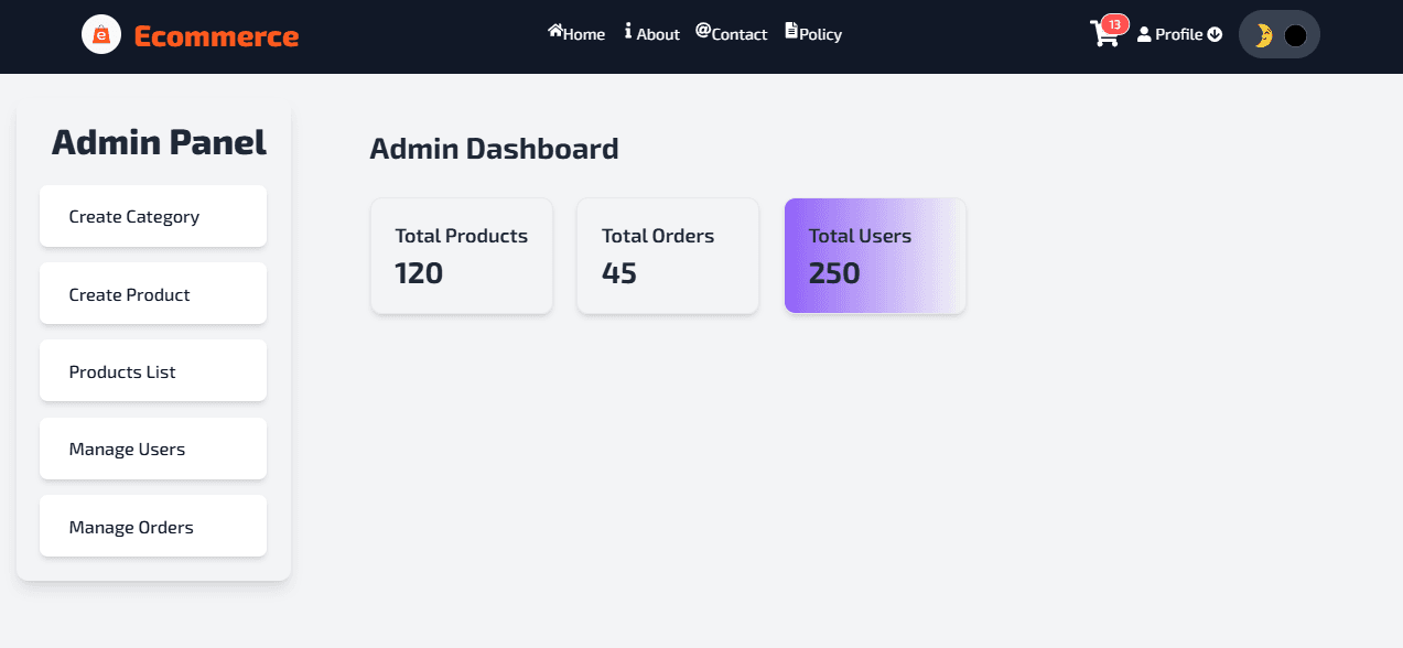 MERN Ecommerce App - Admin Dashboard