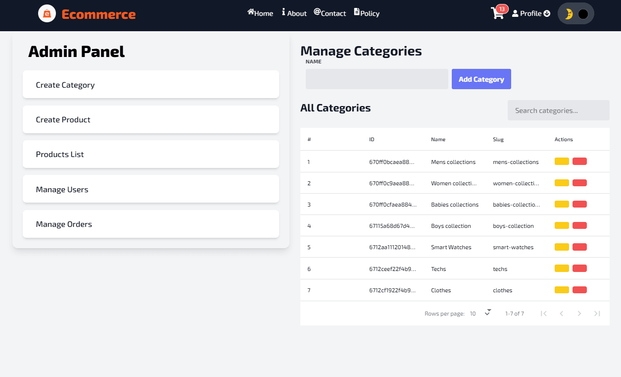 MERN Ecommerce App - Admin Products & Categories management