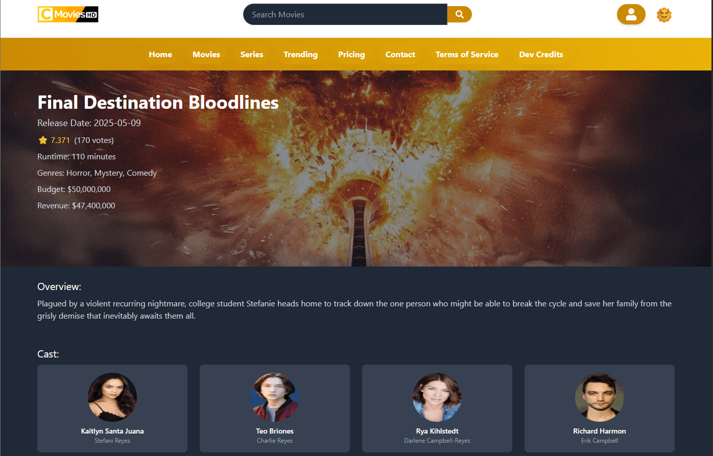 React TMDB Movies Api App - Single Movie Overview