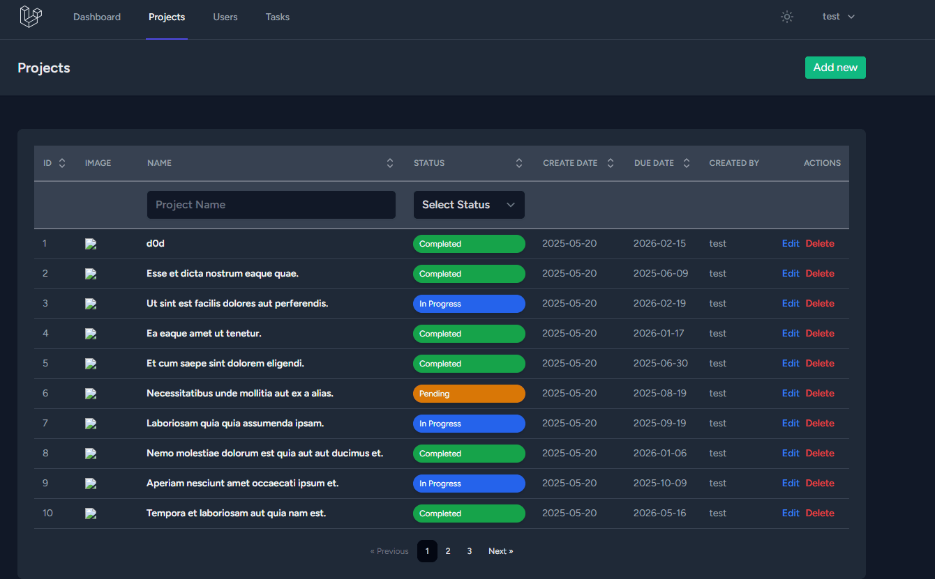 Simple Project Management - Projects Table CRUD