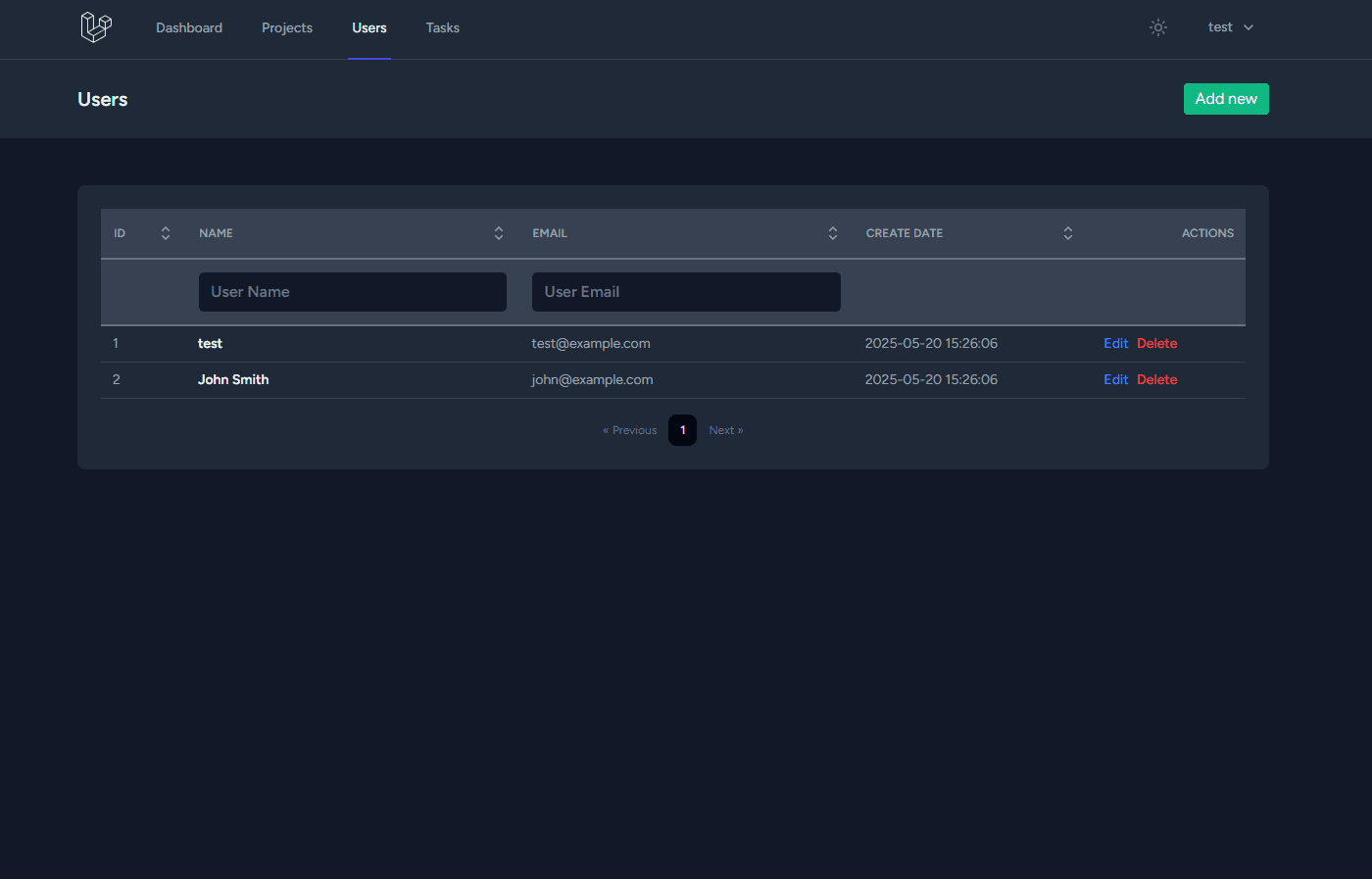 Simple Project Management - Users Table CRUD