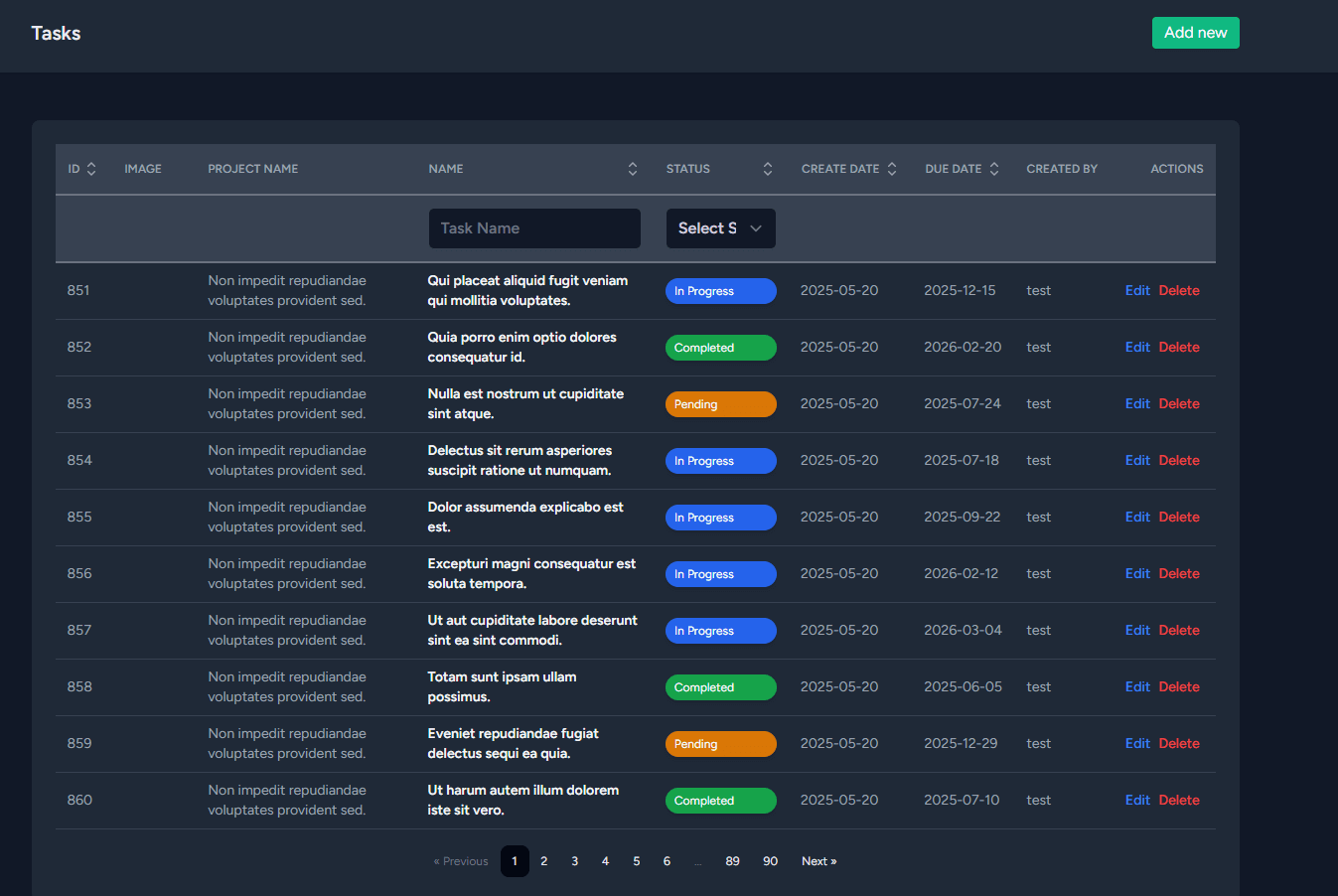 Simple Project Management - Tasks Table CRUD