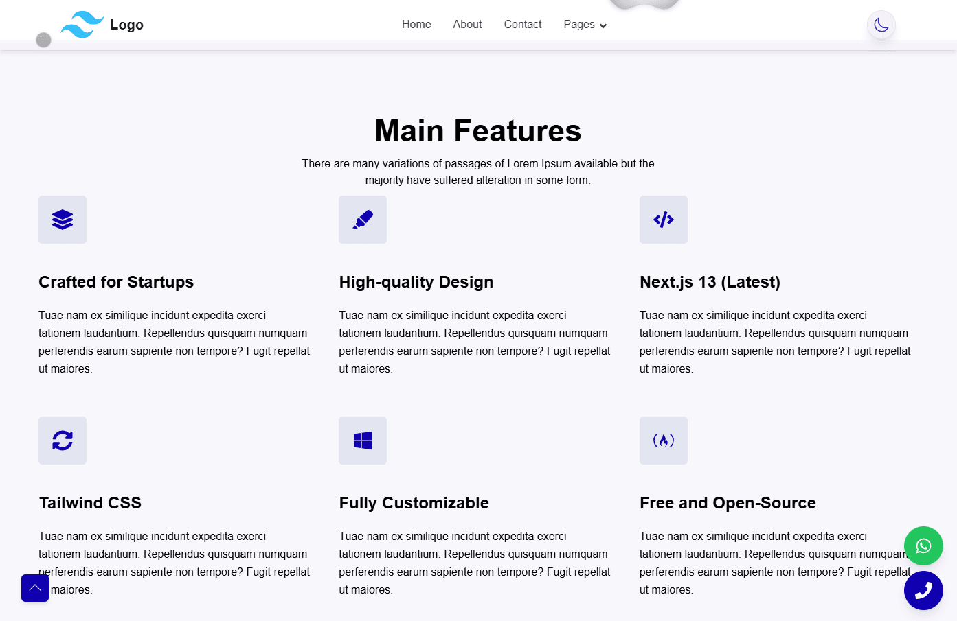 Business Template for startups - Features Section Overview