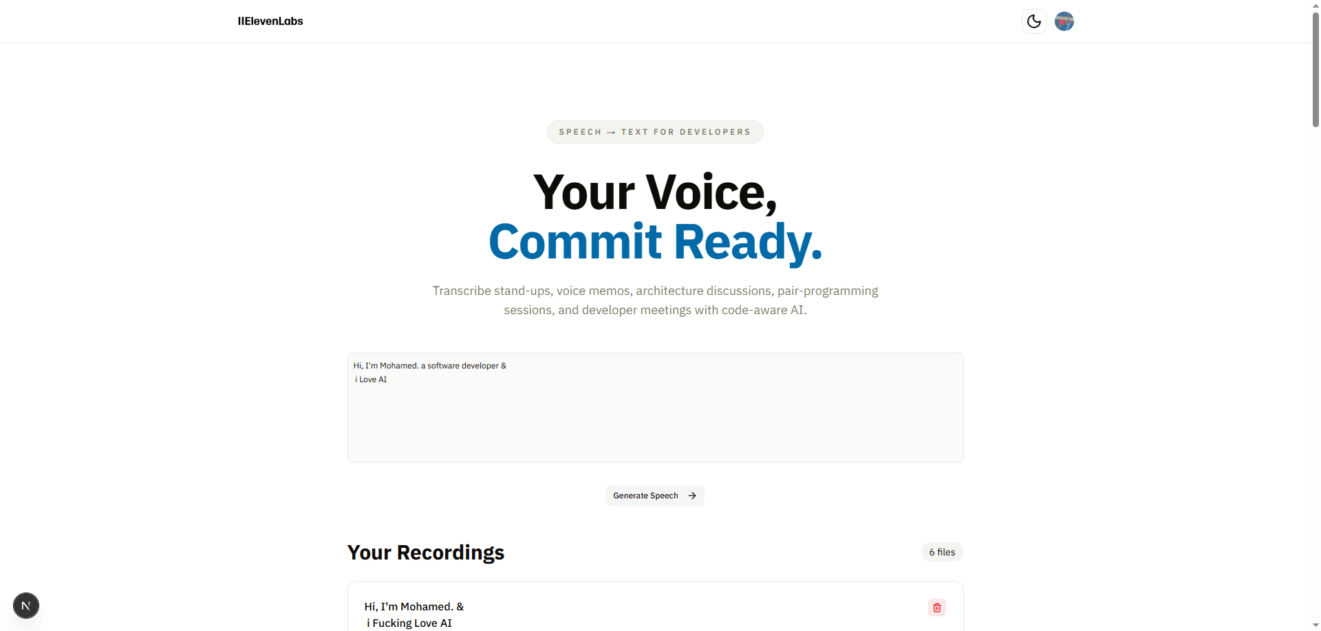 AI Text to Speech SaaS - Hero Speech Generator Light Section