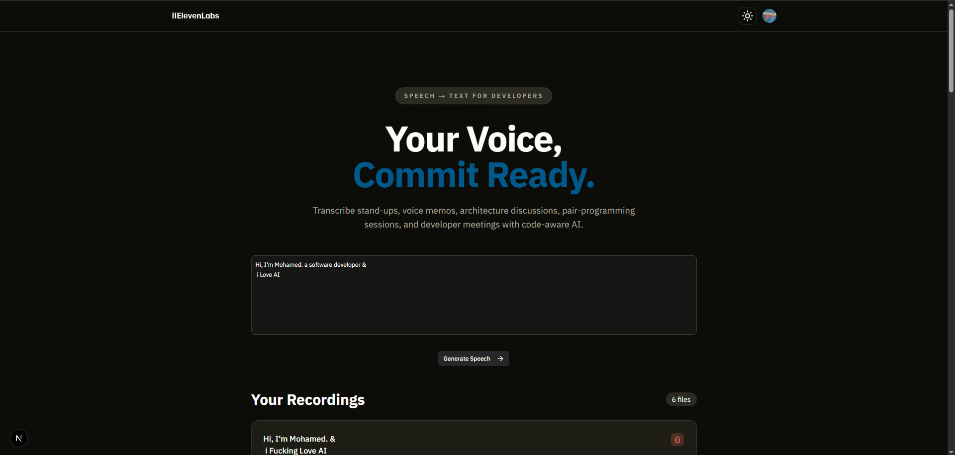AI Text to Speech SaaS - Hero Speech Generator Dark Section