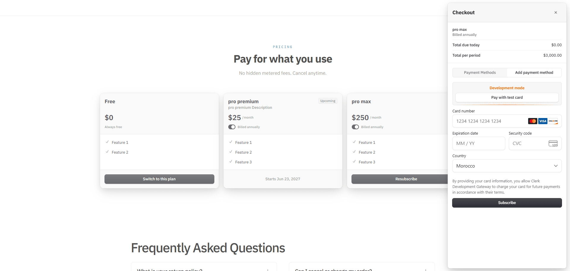 AI Text to Speech SaaS - Clerk Pricing Section