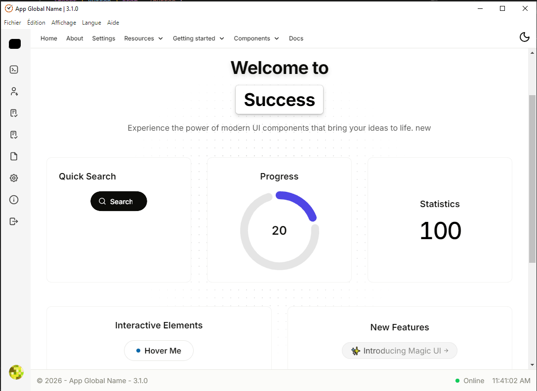 Electron Desktop App Starter Template - Application Dashboard Light