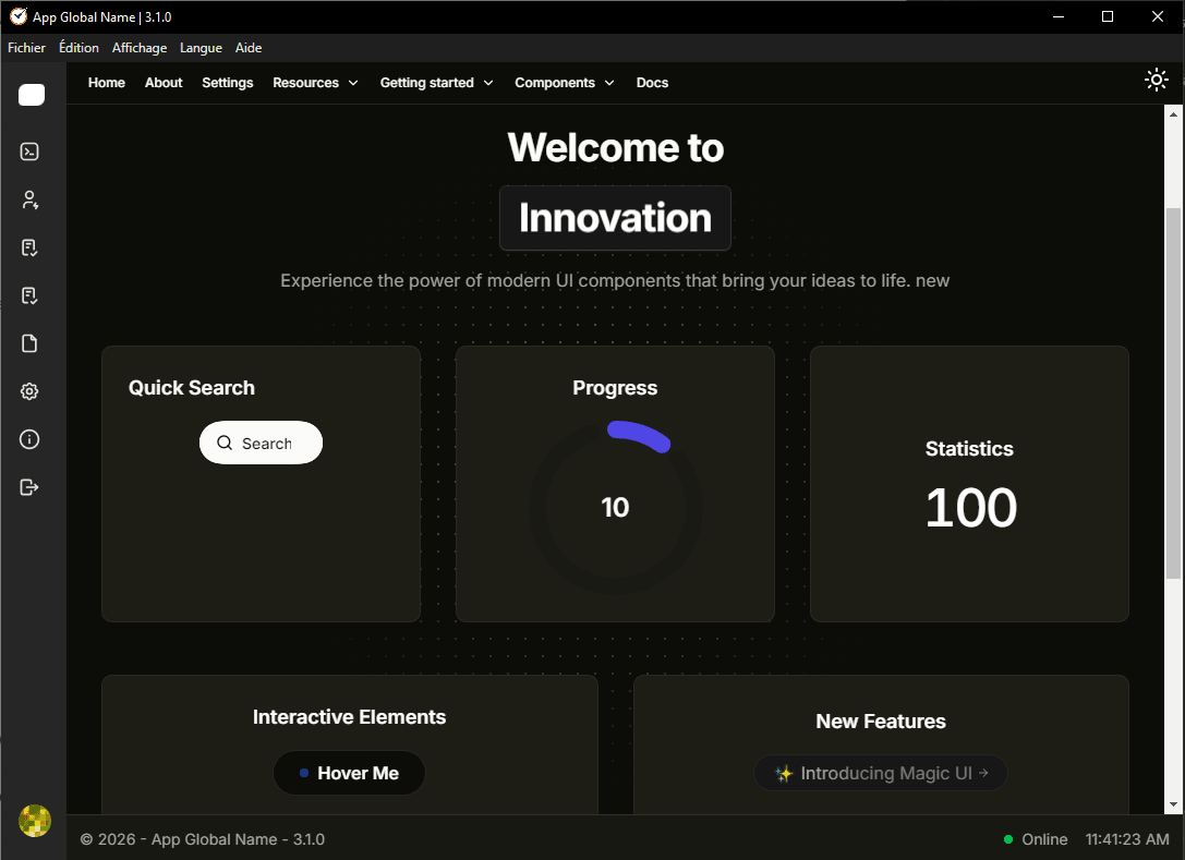 Electron Desktop App Starter Template - Application Dashboard Dark