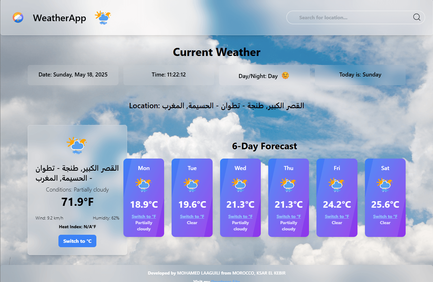 React Weather Api App - Main Overview 1
