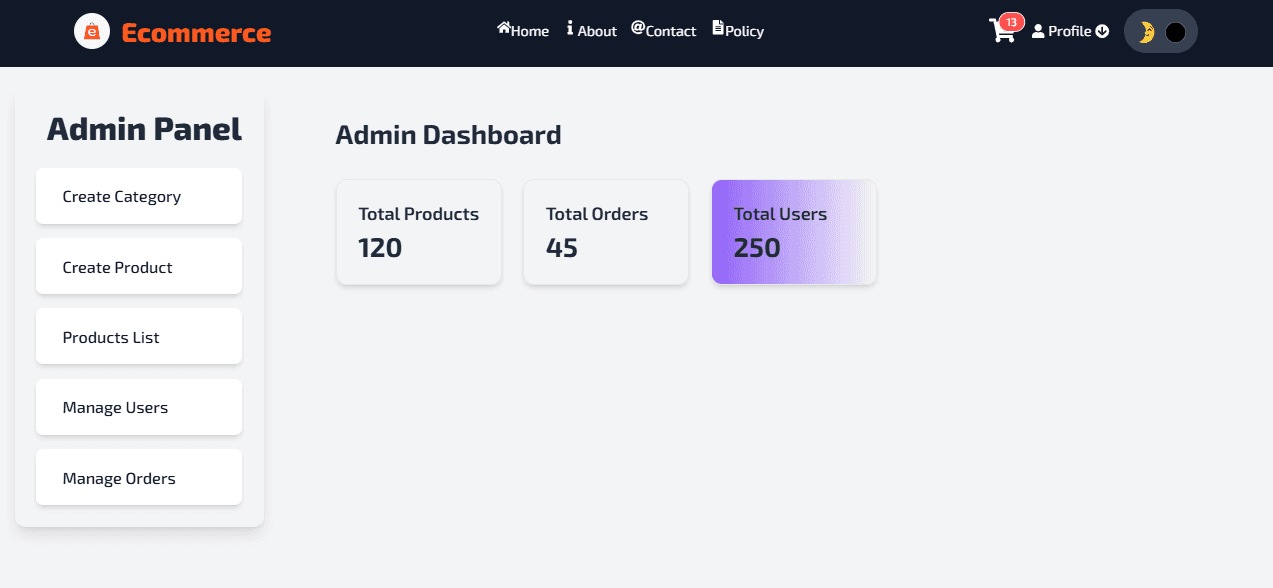 MERN Ecommerce App - Admin Dashboard MERN Ecommerce App - Admin Dashboard