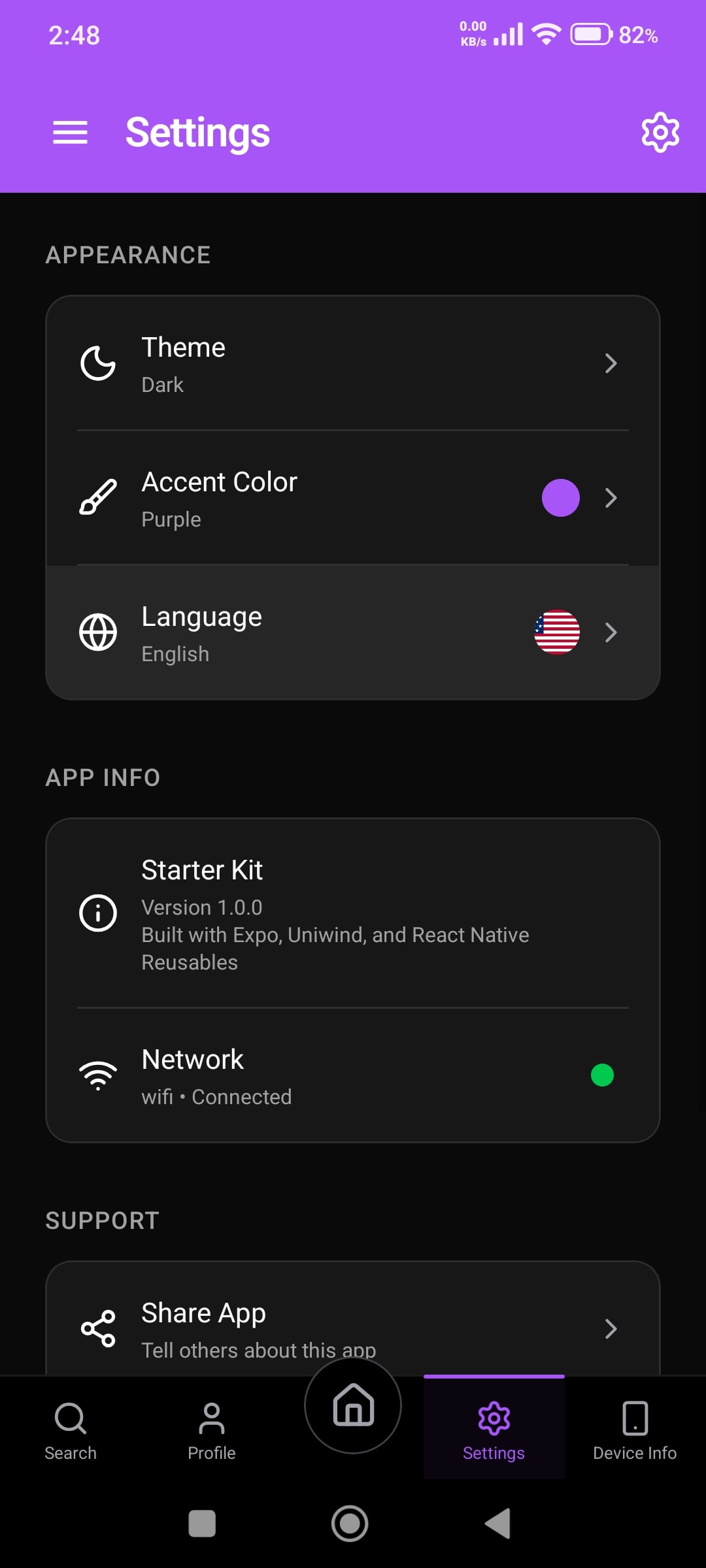 React Native Starter Kit - Setting Screen Dark Violet React Native Starter Kit - Setting Screen Dark Violet
