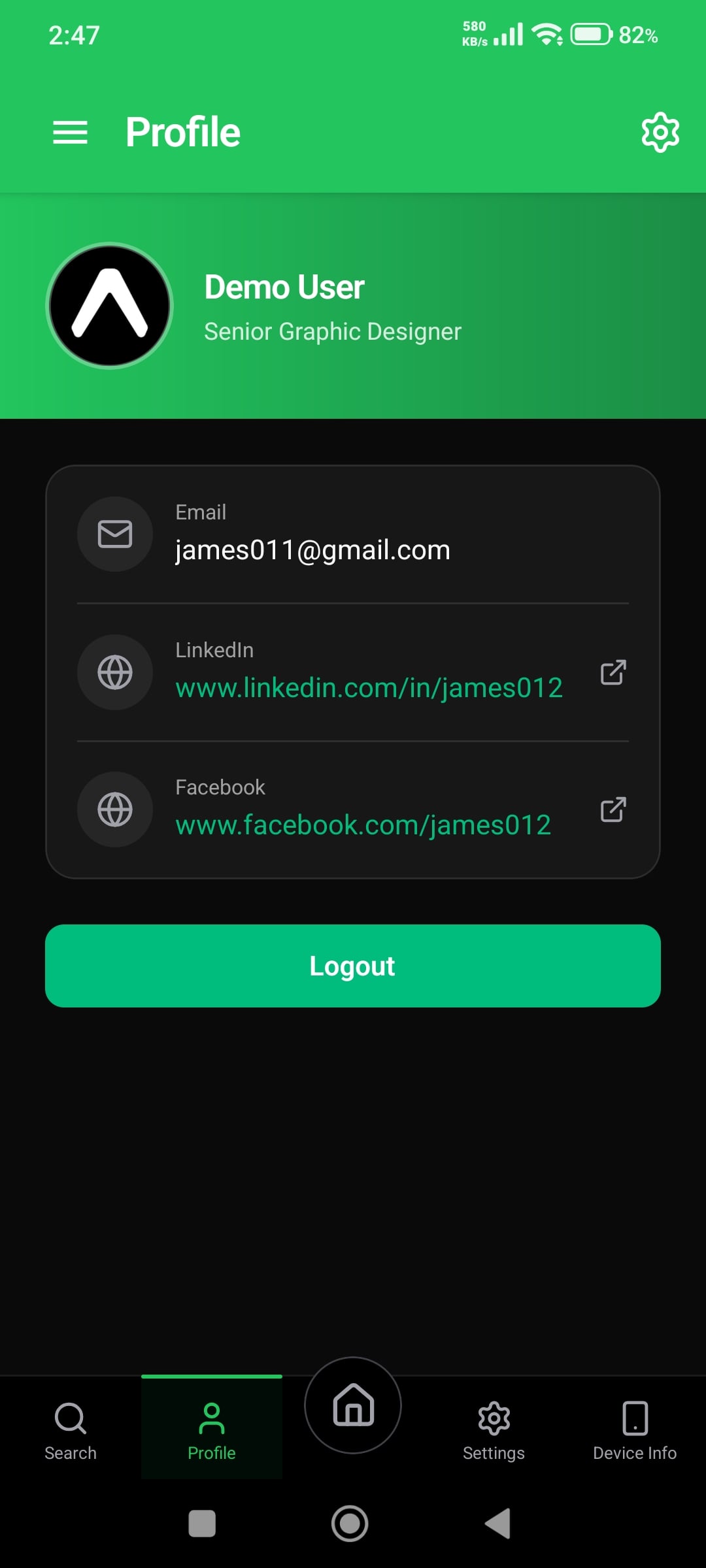 React Native Starter Kit - Profile Screen Dark React Native Starter Kit - Profile Screen Dark