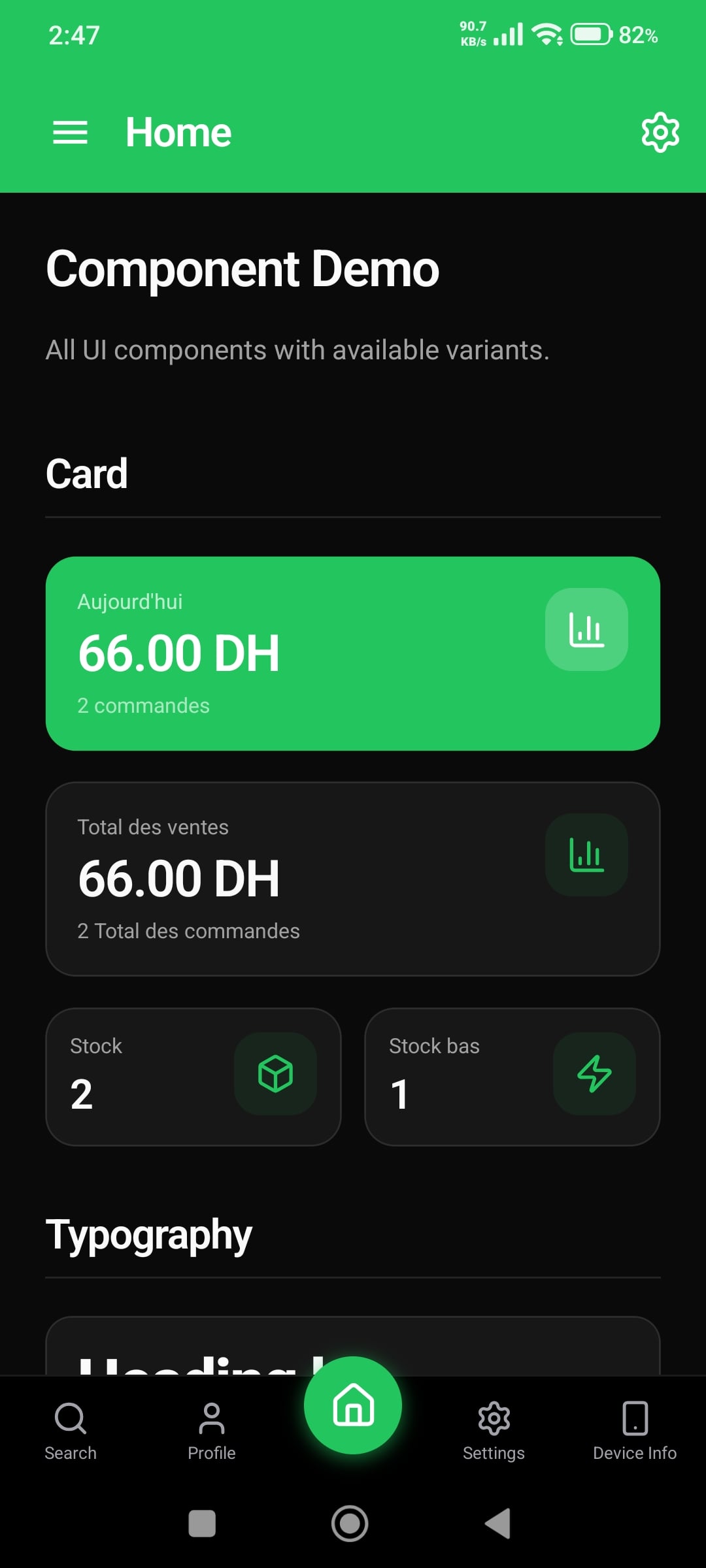 React Native Starter Kit - Home Dark Green React Native Starter Kit - Home Dark Green